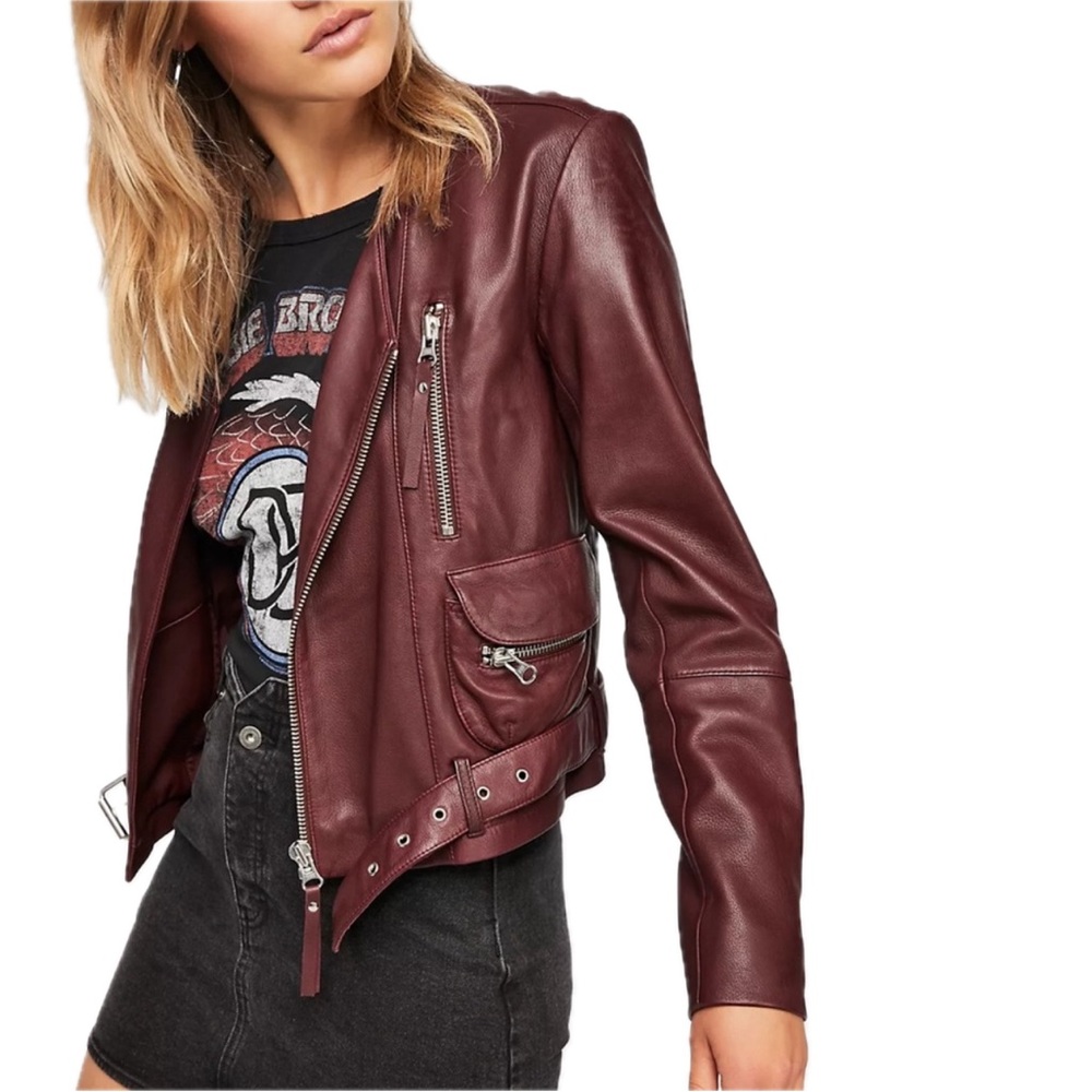 FREE PEOPLE Victory Leather Moto Jacket Size M